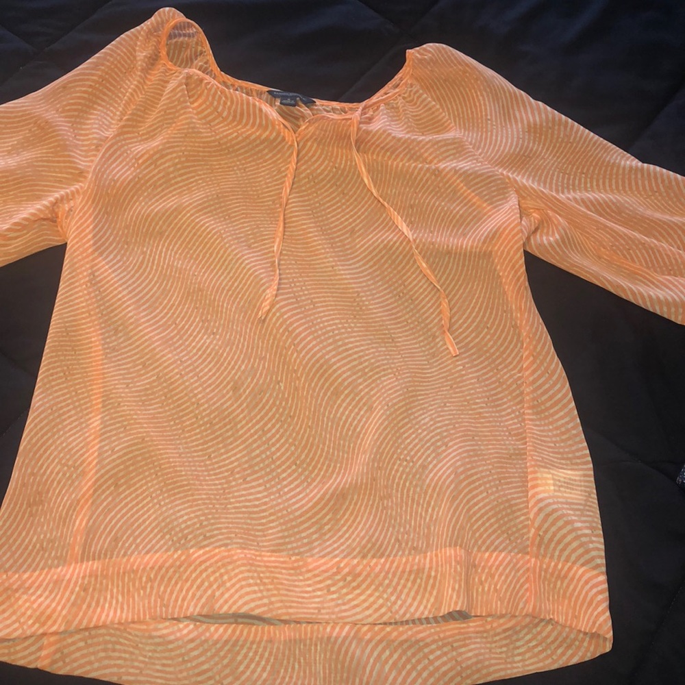 Sheer orange and white designed peasant top